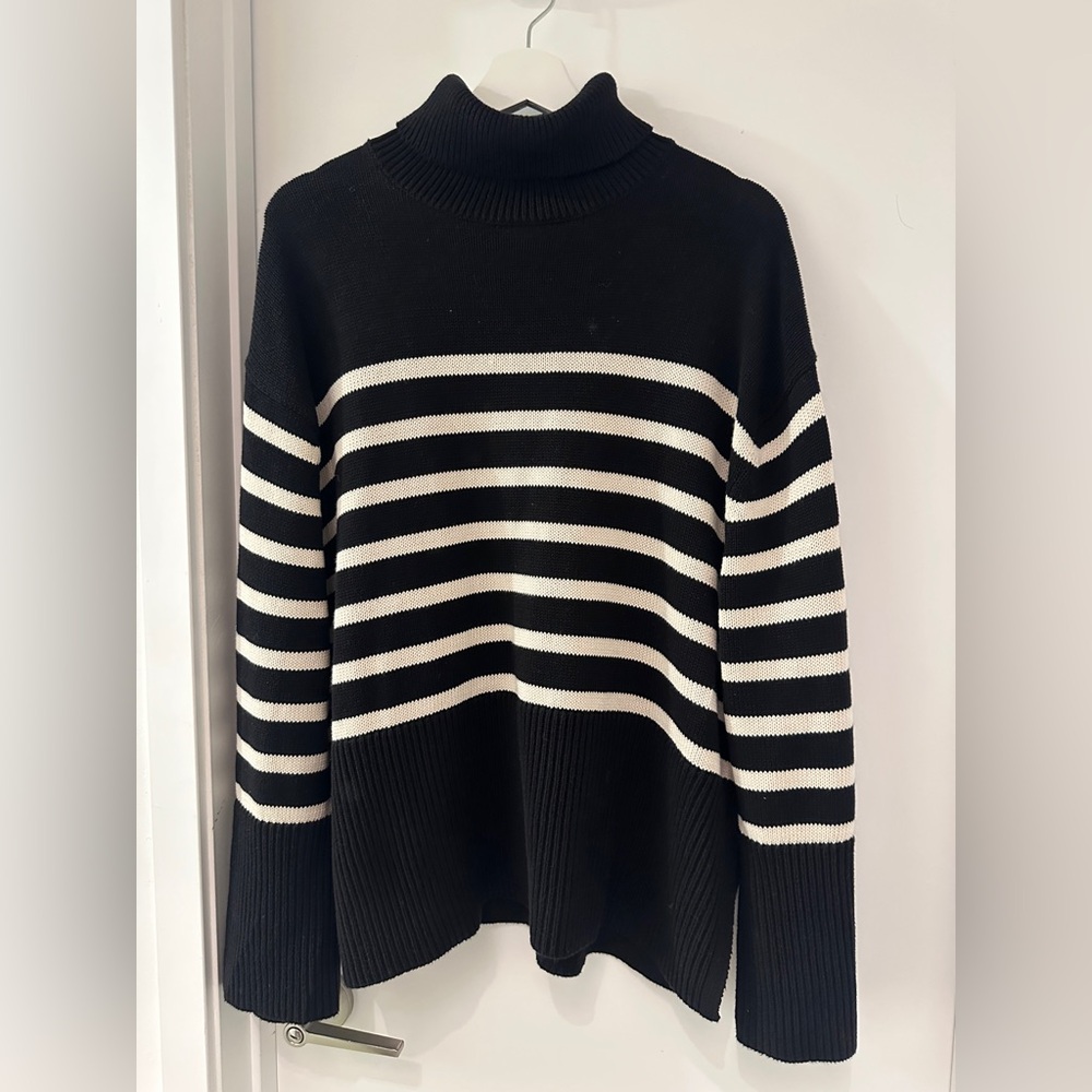 Gap Black and Off White Striped Turtleneck Sweater